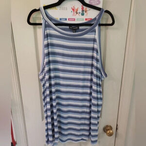 NWT Lane Bryant Blue Striped Ribbed Halter Tank Top in Size 26/28